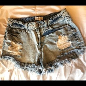 Fringed Distressed Denim High Wasted Shorts